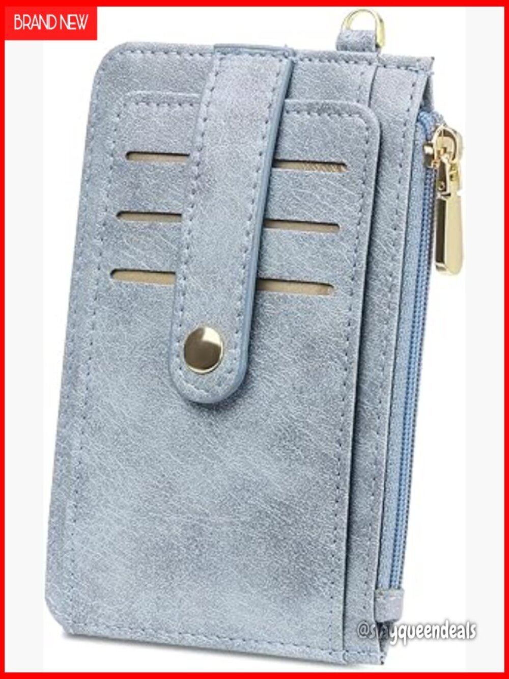 Slim RFID Blocking Leather Card Holder with Zipper Pocket Keychain